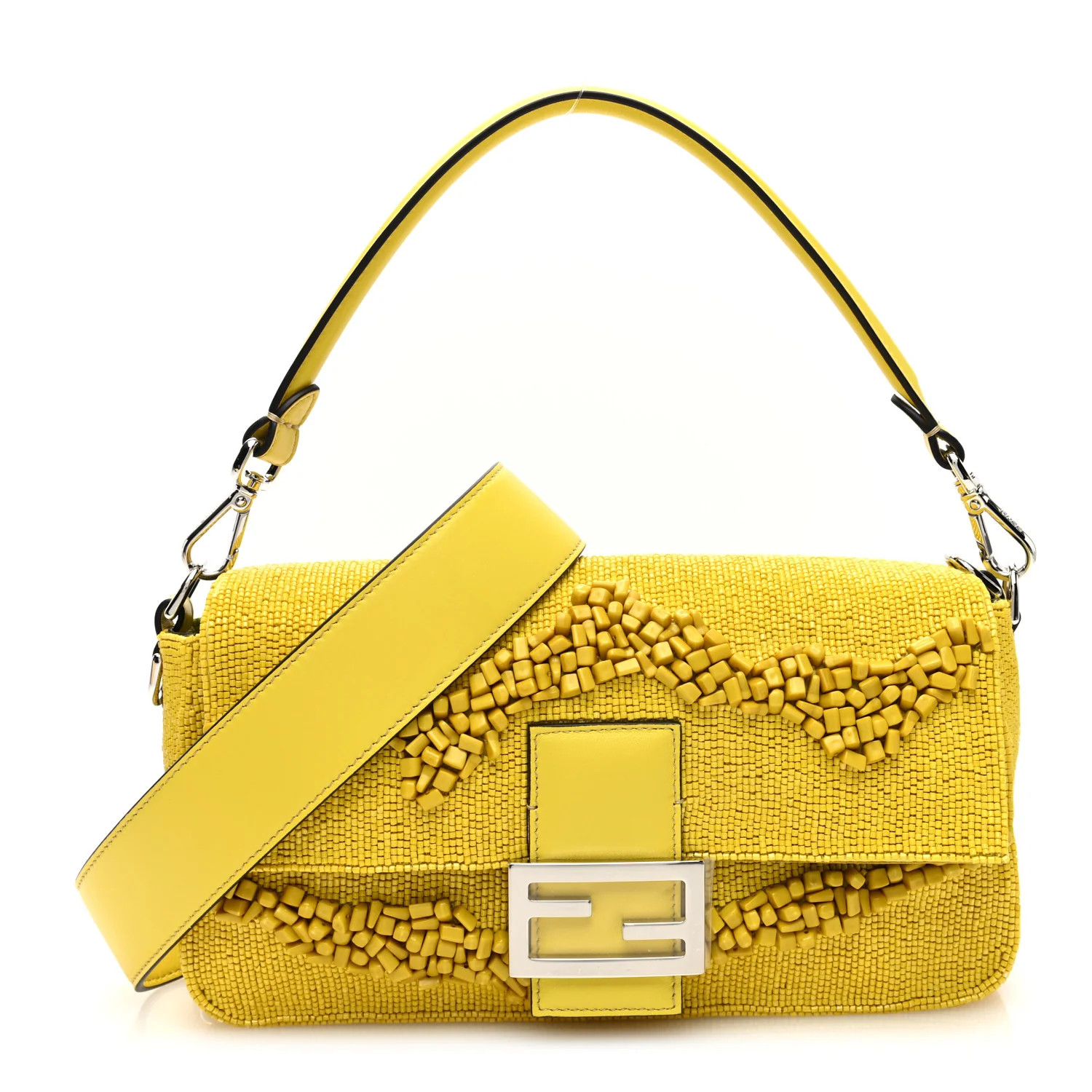 Rolling Stone Vitello Seta Bead Embroidered Re-Edition Baguette Giallo | FASHIONPHILE (US)