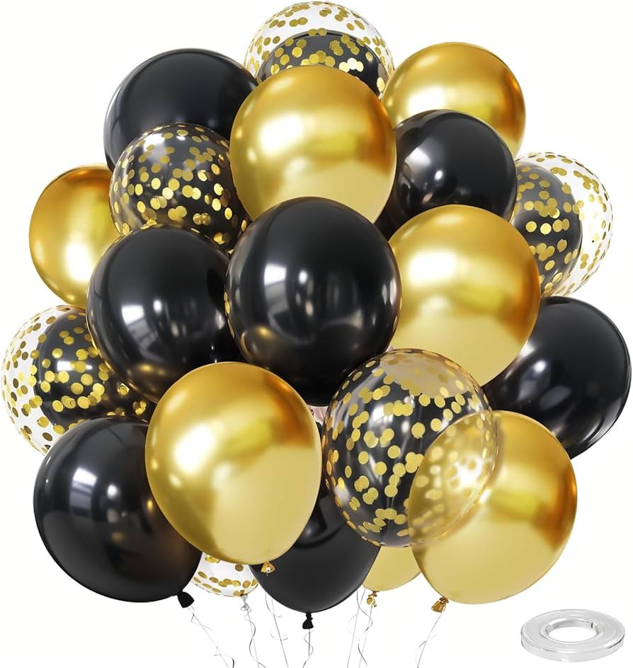 Black and Gold Confetti Balloons, 50 Pack Gold Metallic and Black Latex Balloons for Birthday Gra... | Amazon (US)