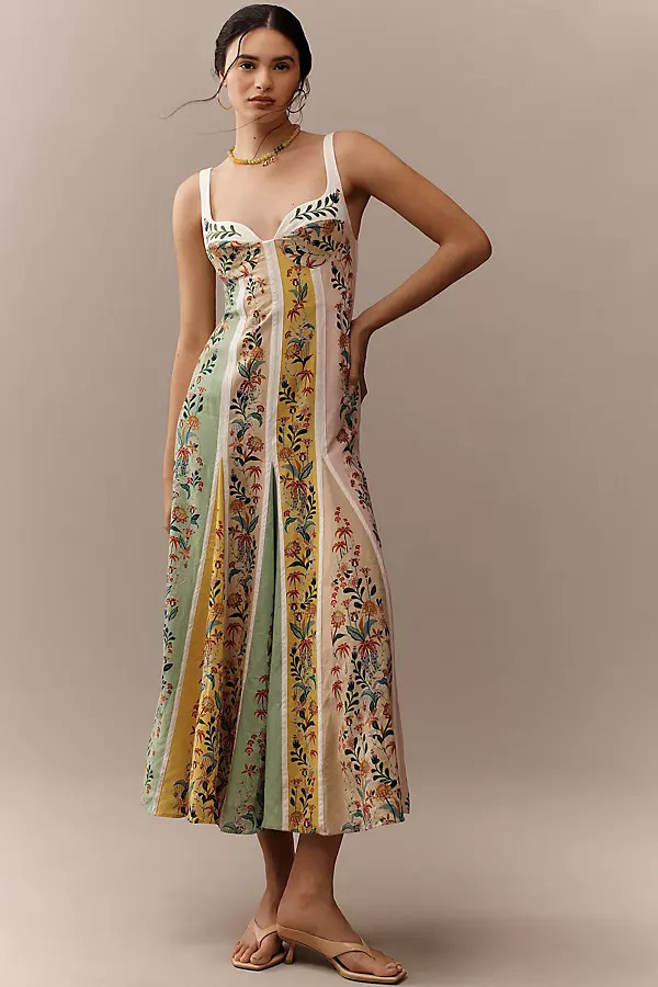 Delicate Floral Stripes Linen Blend Maxi Dress | Anthropologie (US)