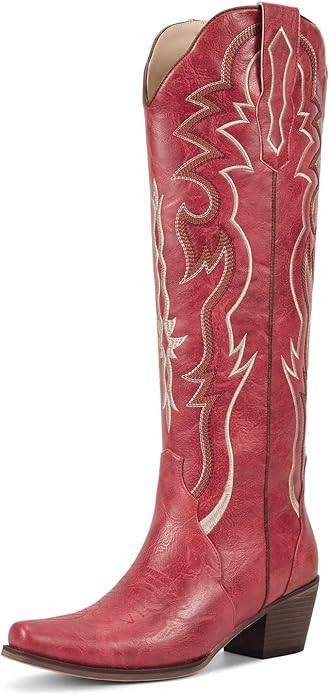 wetkiss Cowboy Boots for Women Knee High Cowgirl Tall Boots with Classic Retro Embroidered Chunky... | Amazon (US)