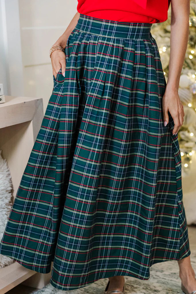 Endless Bliss Green Plaid Midi Skirt | The Mint Julep Boutique