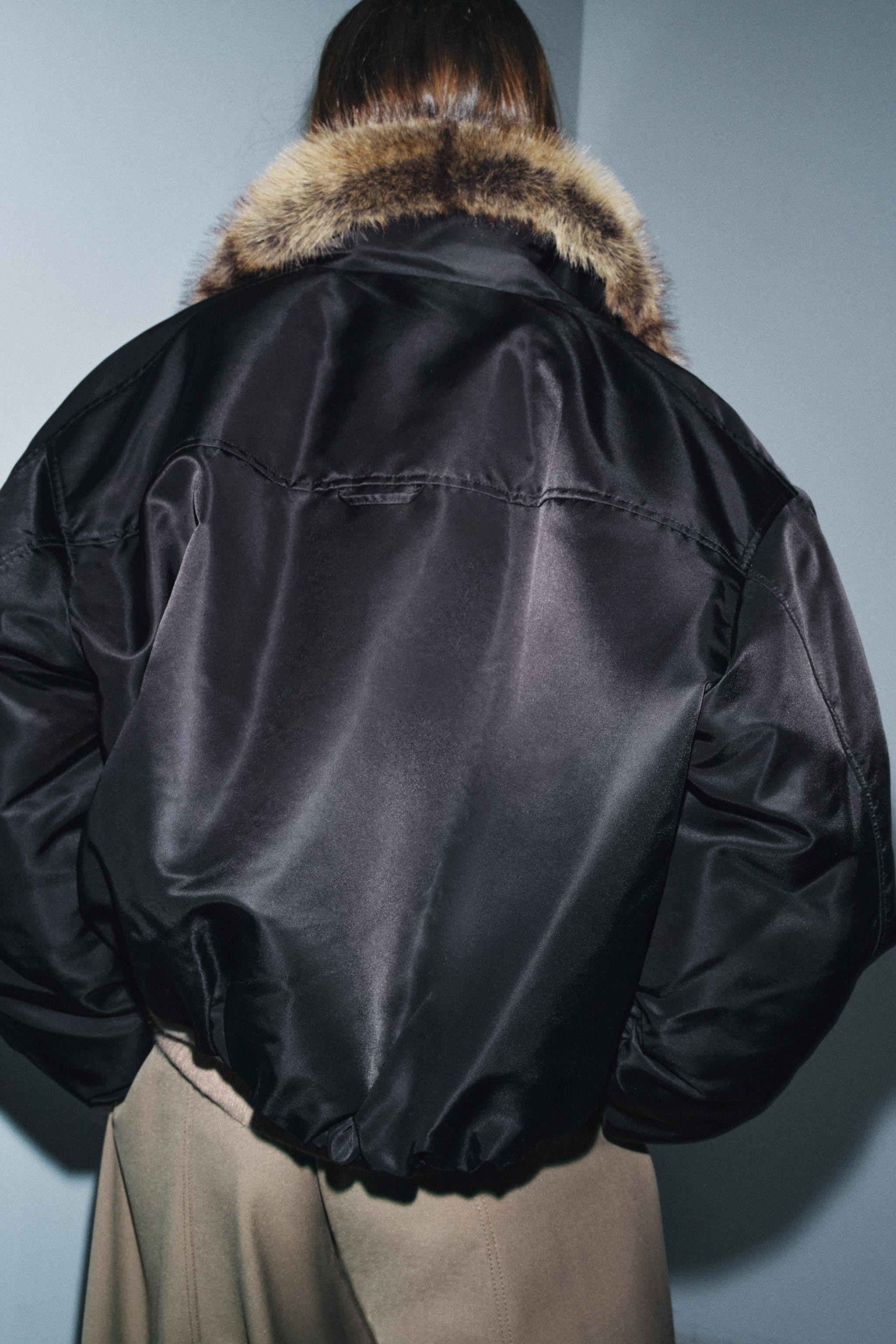 FAUX FUR COLLAR BOMBER JACKET ZW COLLECTION | Zara UK