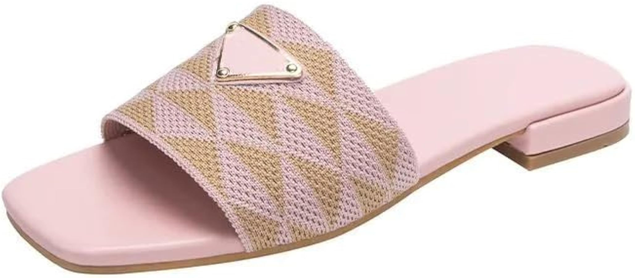 Women Slide Sandals Flat Slip On Square Open Toe Woven Strap Summer Casual Shoes for Beach Vacati... | Amazon (US)