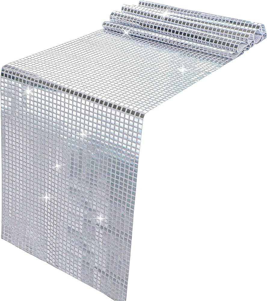 Snowkingdom 13 x 72 Inches Glitter Disco Party Table Runner Mirror Silver Table Runner Retro 70s ... | Amazon (US)