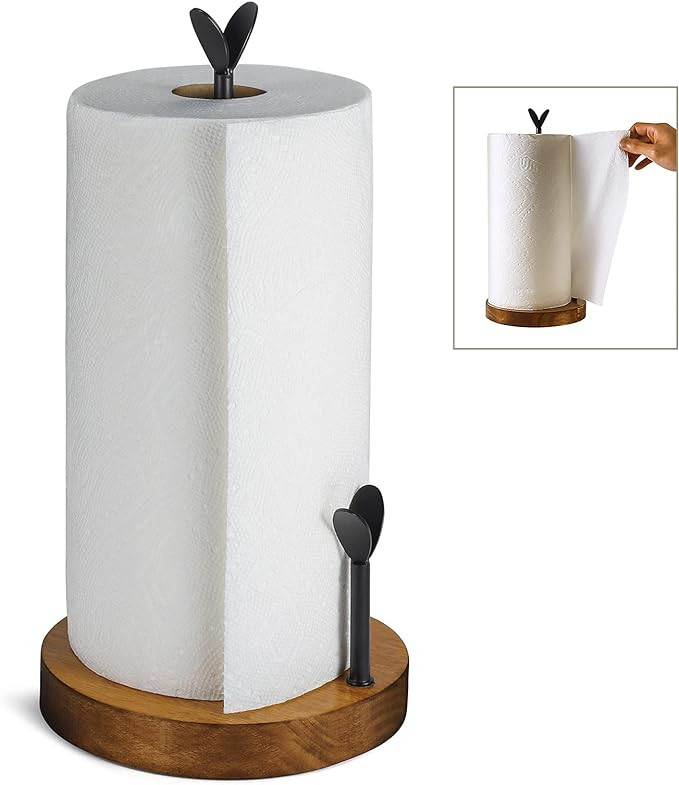 TJ.MOREE Farmhouse Paper Towel Holder Countertop, Wood Paper Towel Holder Stand, Easy One-Handed ... | Amazon (US)