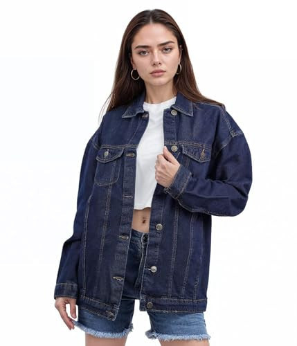Loose Fit Jean Jackets For Women - Denim Jacket for Women Oversized | [612826145], Dark Blue XL | Amazon (US)