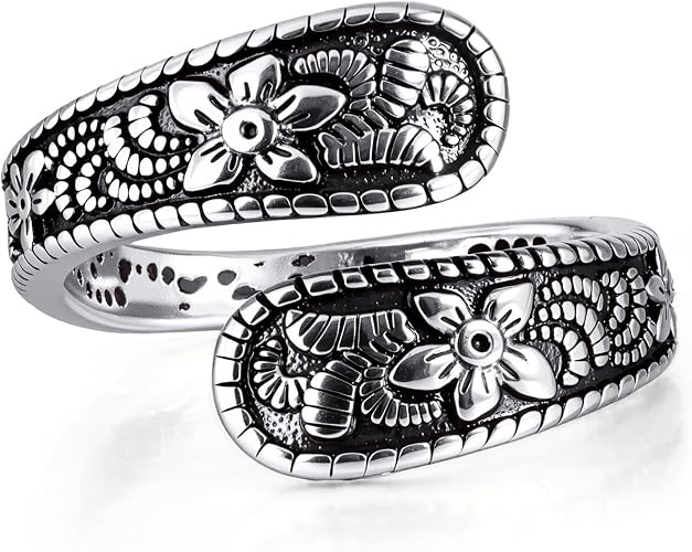 Vintage 14K Gold Plated and Silver Spoon Ring – Adjustable Ring with Carving Design for Women, ... | Amazon (US)