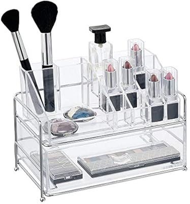 mDesign Plastic Cosmetic Organizer Storage Station Cube with 1 Drawer and 16 Divided Sections for... | Amazon (US)