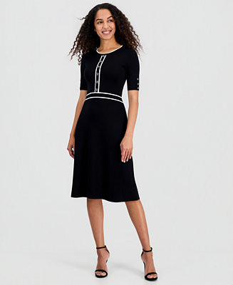 Women's Contrast-Trim Fit & Flare Sweater Dress | Macy's