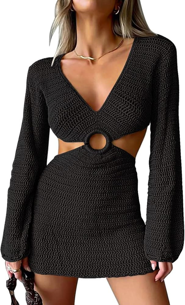 LILLUSORY Swim Cover Up for Women 2023 Summer Swimsuit Coverup Sexy Beach Crochet Dress | Amazon (US)