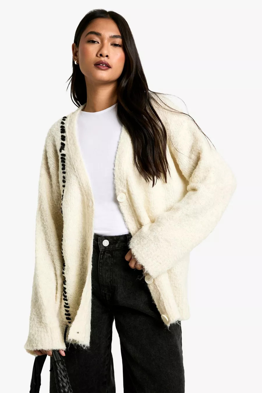 Boucle Knit Stitch Detail Cardigan | boohoo (US & Canada)