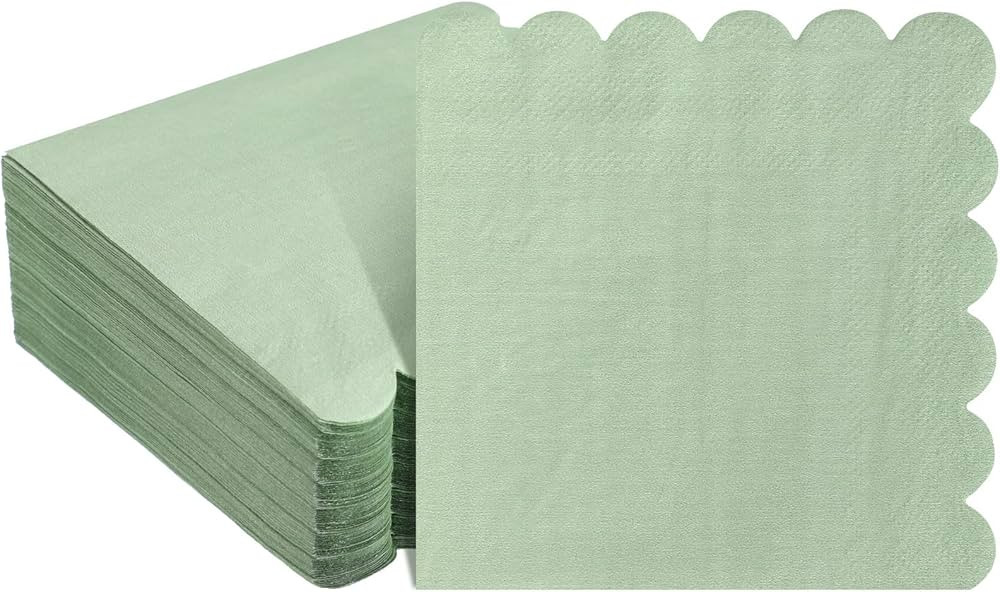 Perthlin 100 Pcs Scalloped Sage Cocktail Napkins Sage Green Thick Paper Napkins Disposable Party ... | Amazon (US)