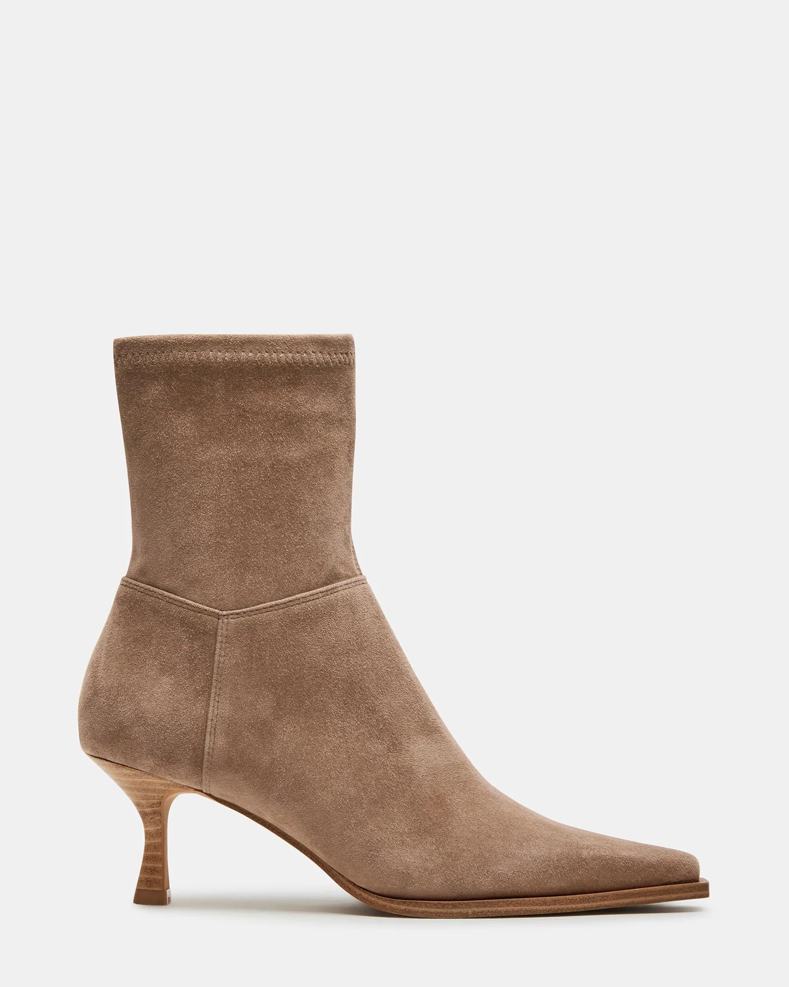 STASIA Taupe Suede Kitten Heel Ankle Bootie | Women's Booties | Steve Madden (US)