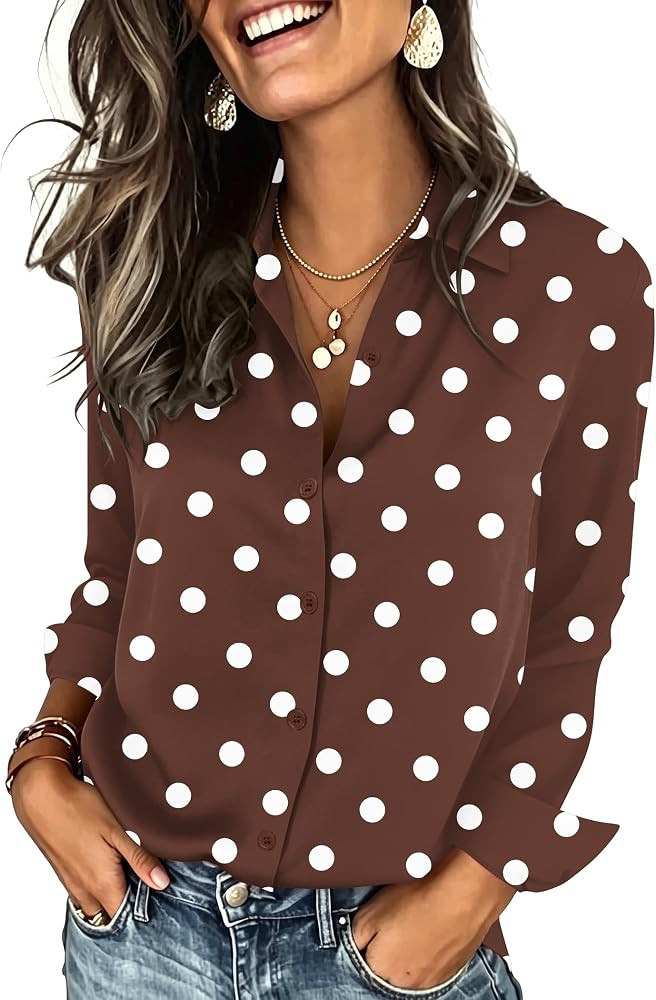 Zeagoo Button Down Shirts for Women Long Sleeve Tops Striped Solid Blouses | Amazon (US)