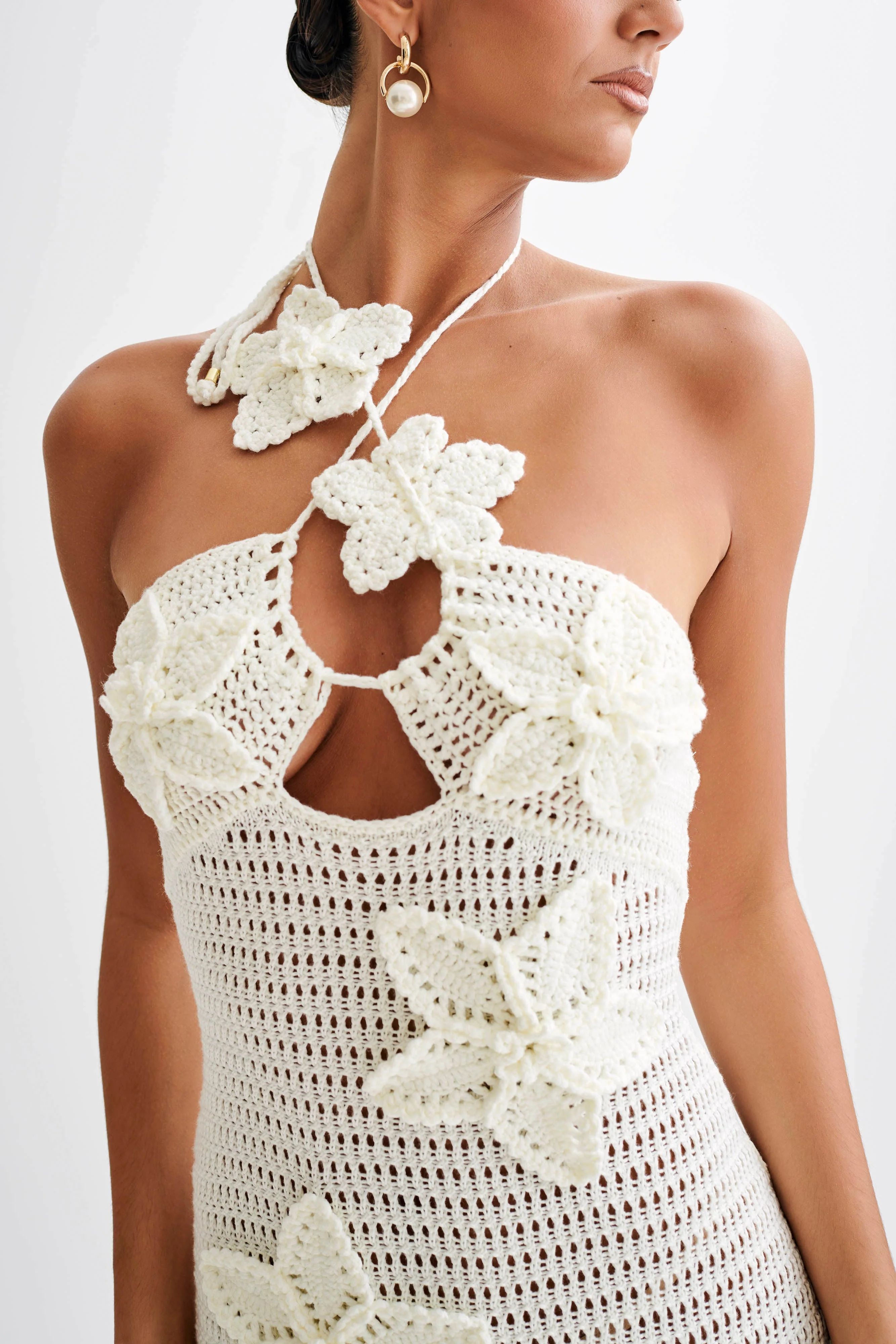 Kyla Floral Crochet Maxi Dress - Ivory | MESHKI US