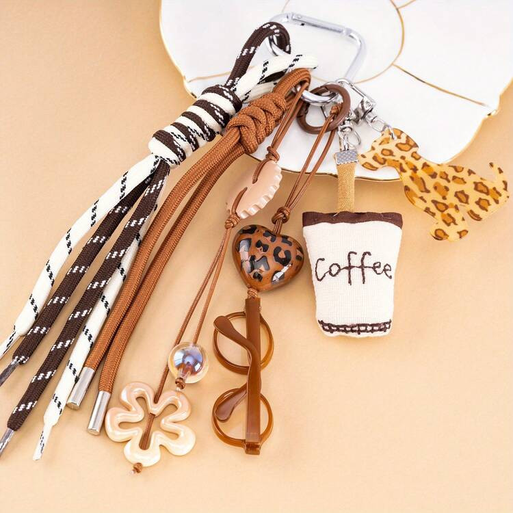 1pc Luxury Braided Rope Keychain - With Coffee Cup Pendant And Leopard Dog/Heart /Flower/Glasses ... | SHEIN