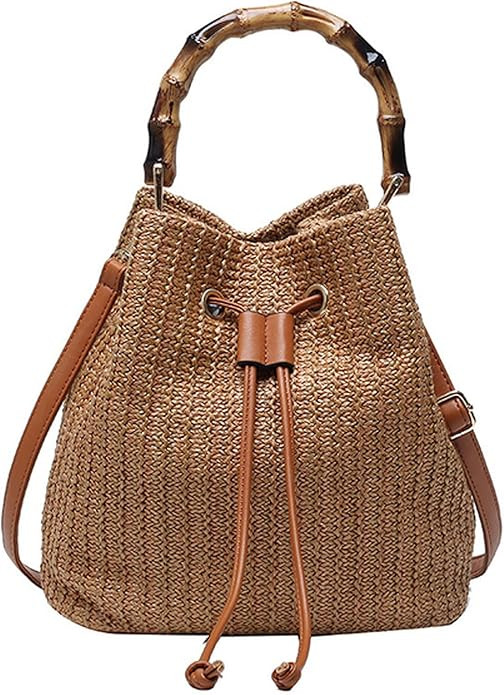 Goclothod Small Drawstring Shoulder Bag Straw Weave Handbag Summer Beach Purse | Amazon (US)