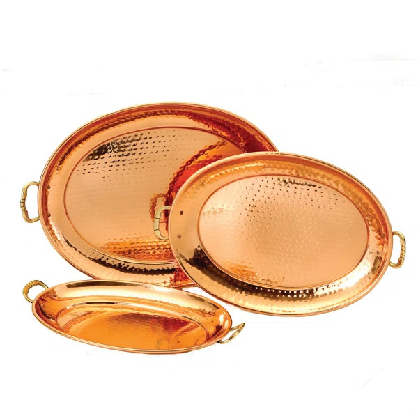 Dakota Fields Yazan Oval Steel, Copper Plated, Lacquered Finish, Cast Brass Handles Tray | Wayfair North America