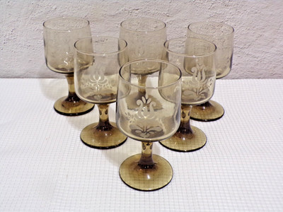 Pfaltzgraff Etched Wheat Pattern Water Glass Goblets, Smoke Brown Stems Set of 6 | eBay | eBay US