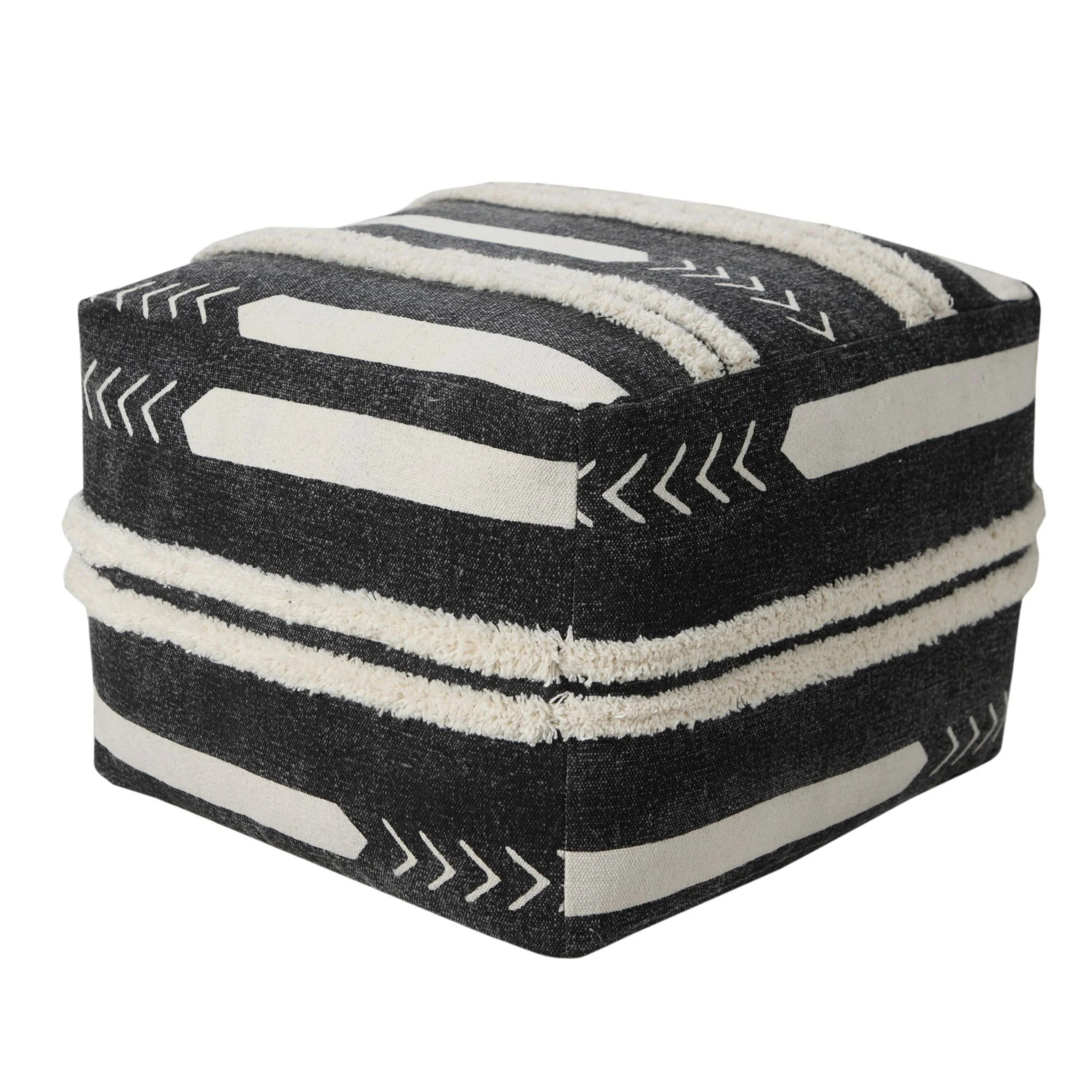 Laddha Home Designs 18" Black and White Chevron Stripe Square Pouf Ottoman | Walmart (US)