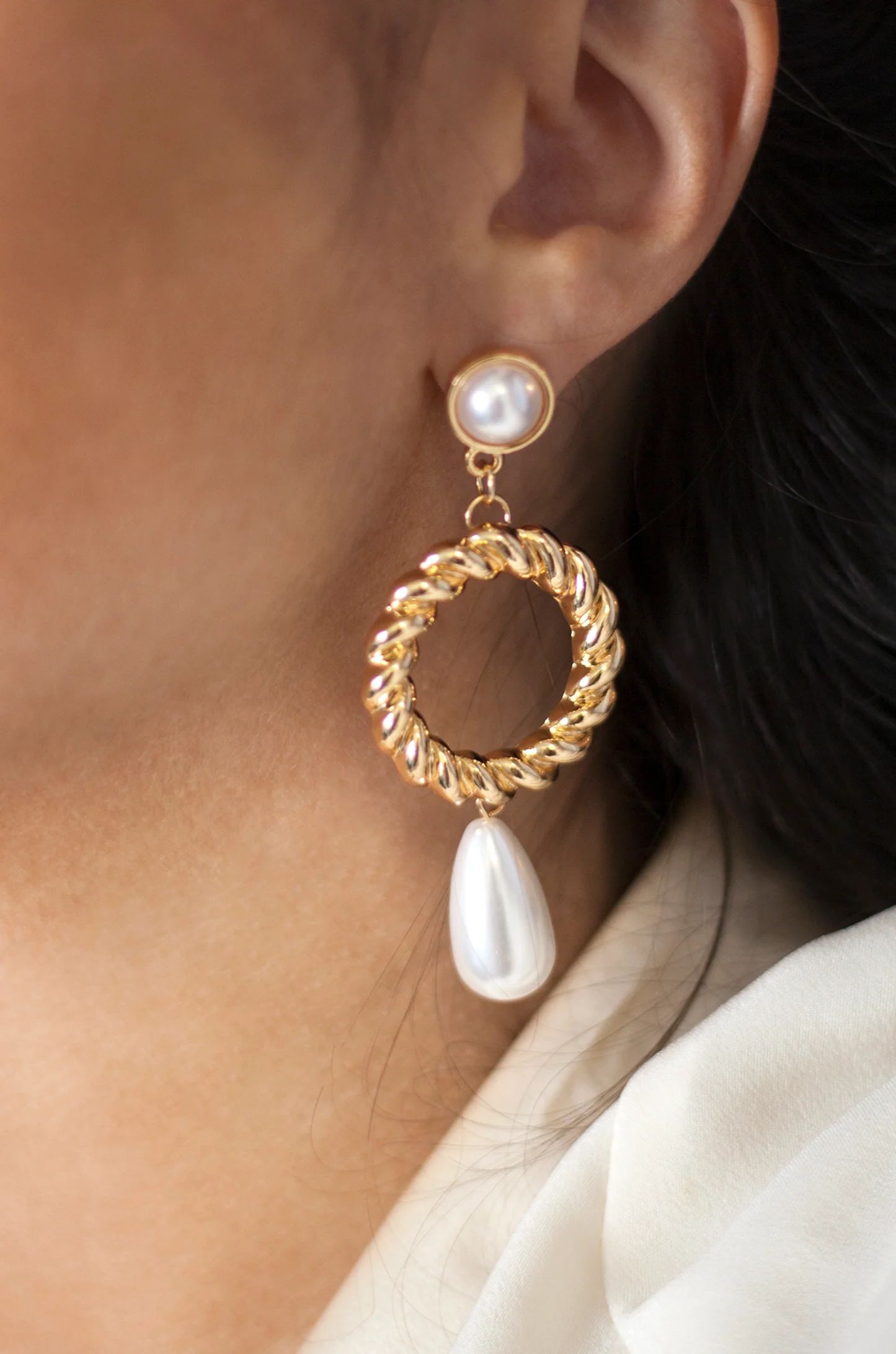 Twisted Drop Pearl 18k Gold Plated Earrings | Ettika