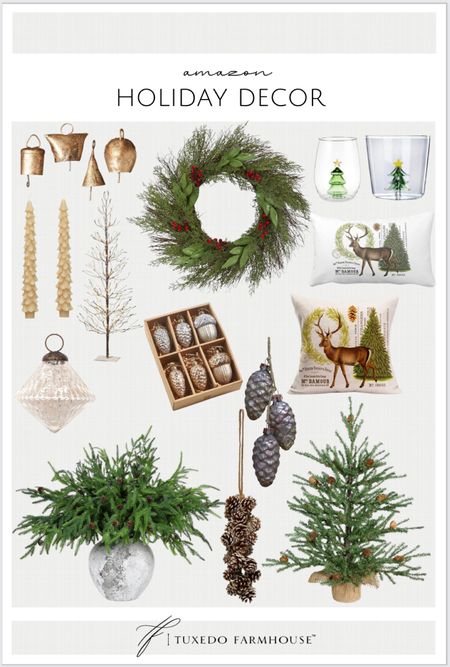 Holiday decor at Amazon! 

Wreath, gold, Christmas decor, glassware, dining room, kitchen, candles, pillows, pine cones, green, reindeer 

#LTKHoliday #LTKSeasonal #LTKhome