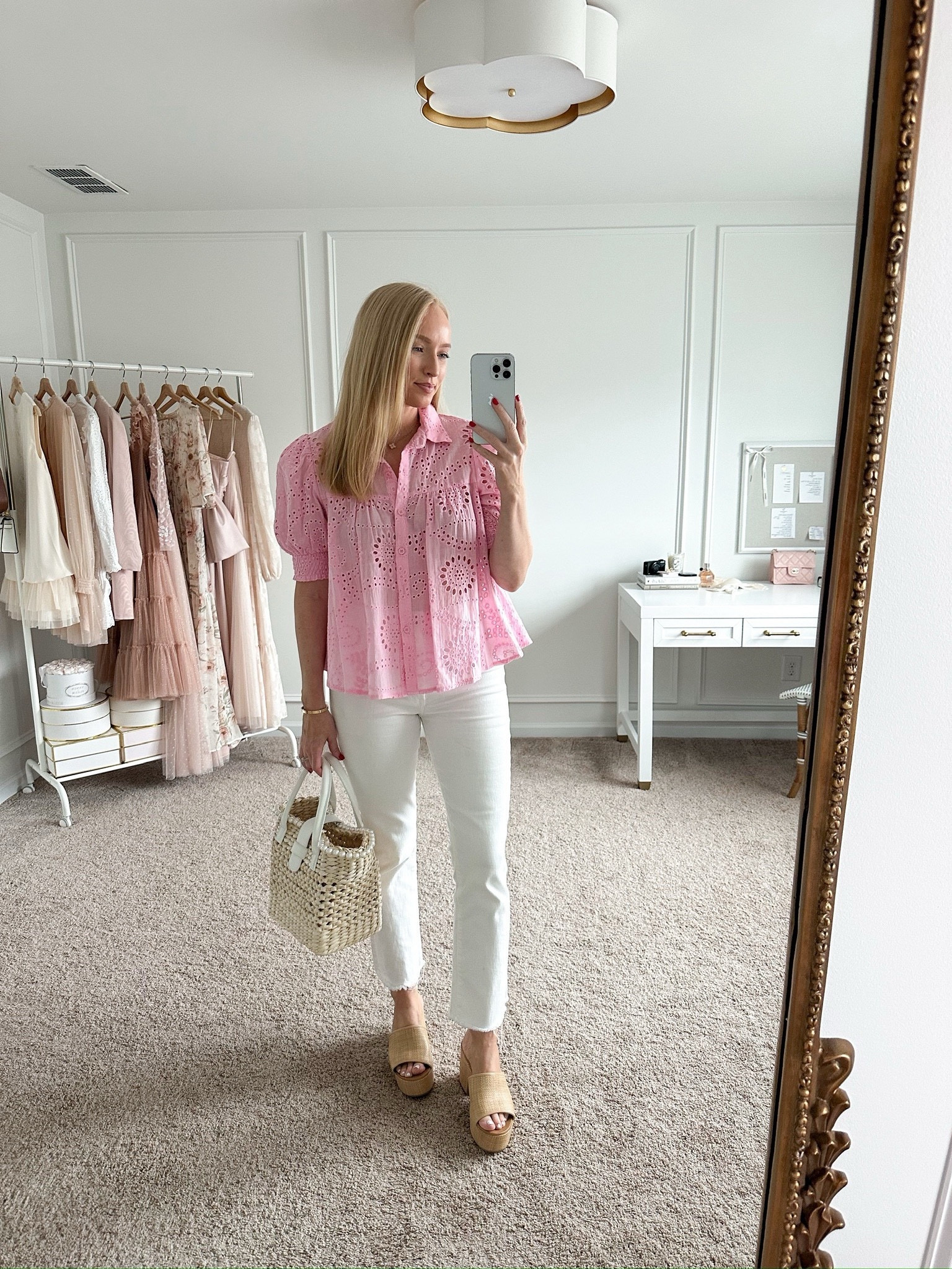 This Petal & Pup pink eyelet top is the perfect spring top! Pairing it with my favorite white jeans. Wearing size small in the top and size 28 in the jeans. Spring outfits // elevated casual outfits // brunch outfits // shopping outfits // date night outfits // white jeans 

#LTKStyleTip #LTKSpring #LTKSeasonal