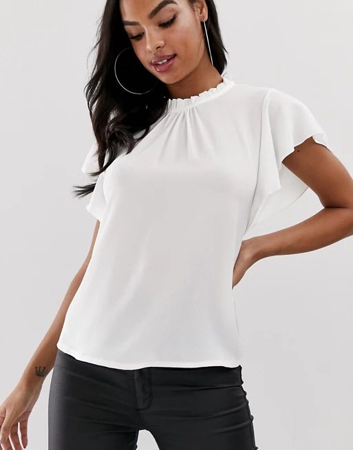 Boohoo basic frill sleeve blouse in white | ASOS US