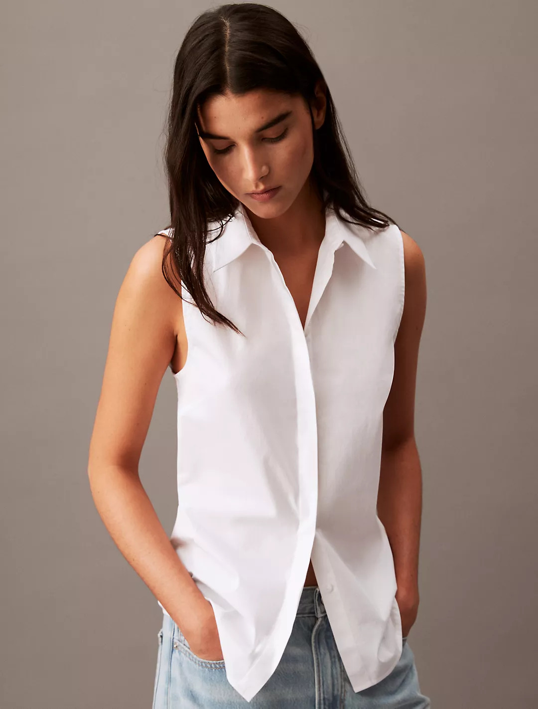 Stretch Poplin Sleeveless Top | Calvin Klein | Calvin Klein (US)