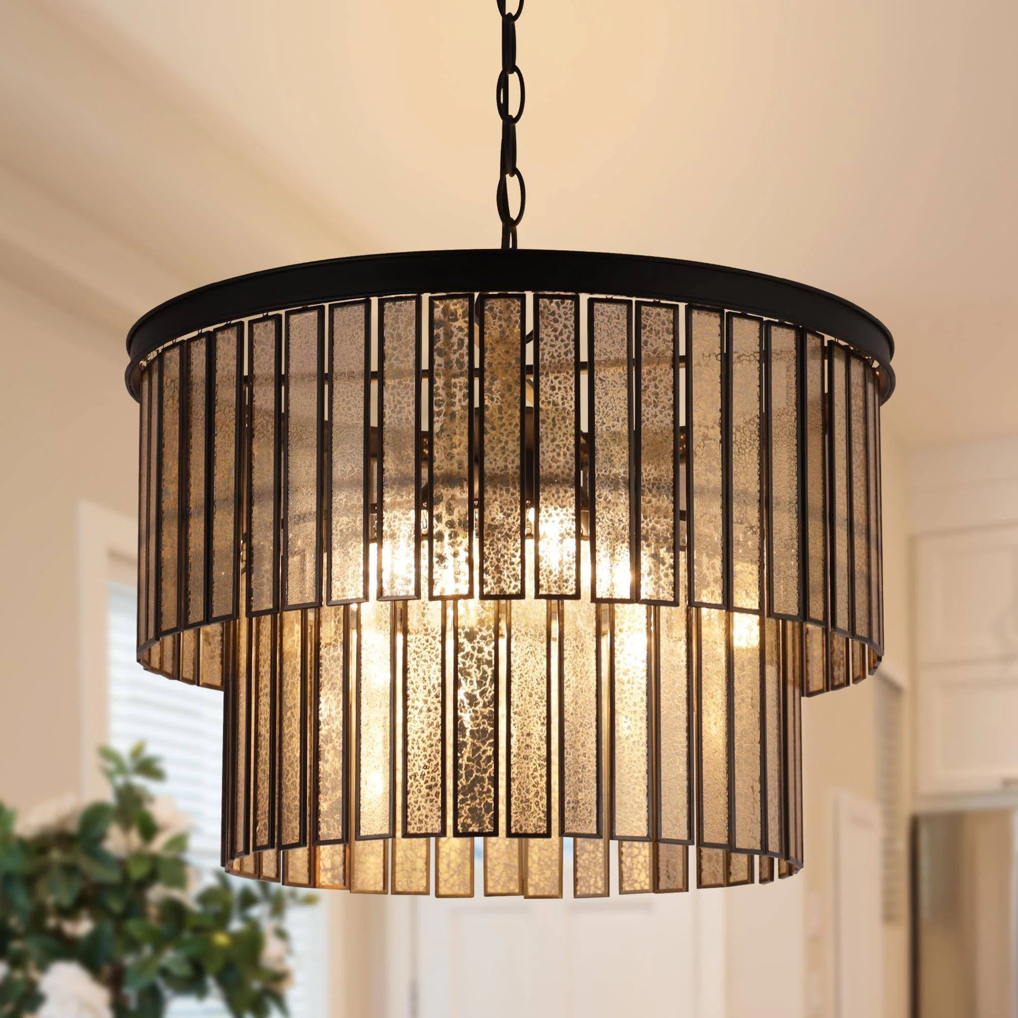 Willa Arlo™ Interiors Shoshoni 4 - Light 18'' W Crystal Drum Matte Black Dining Room Chandelier... | Wayfair North America