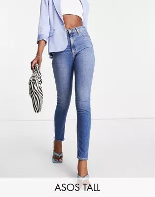 ASOS DESIGN Tall hourglass high rise farleigh 'slim' mom jeans in midwash | ASOS (Global)