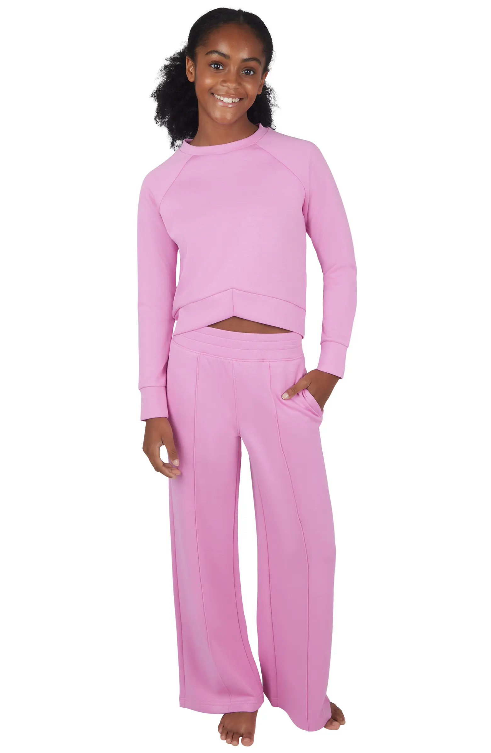 90 DEGREE BY REFLEX Kids' Scuba Knit Sweatshirt & Wide Leg Pants Set | Nordstromrack | Nordstrom Rack