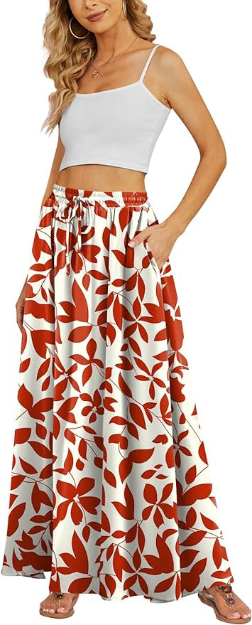 Yincro Women's Flowy Maxi Skirt Summer Pleated High Waisted Casual Long Skirts with Pockets | Amazon (US)