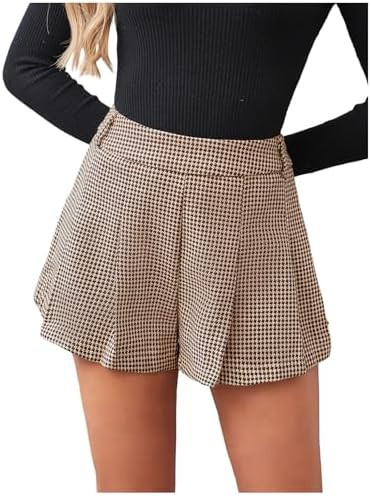 MakeMeChic Women's Houndstooth Plaid Shorts Pleated High Waisted Business Casual Skorts | Amazon (US)