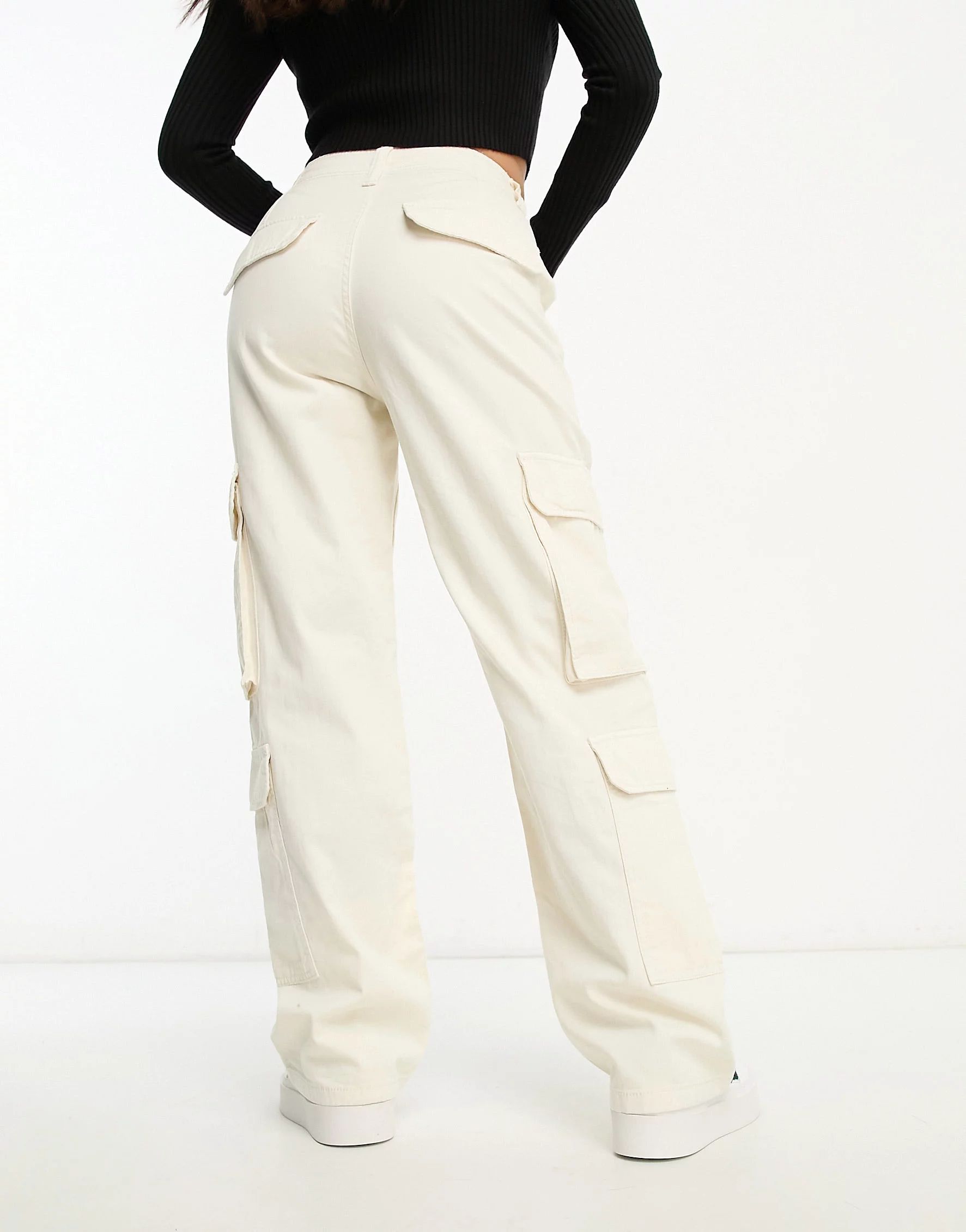 Bershka Petite drawstring waist cargo pants in white | ASOS (Global)