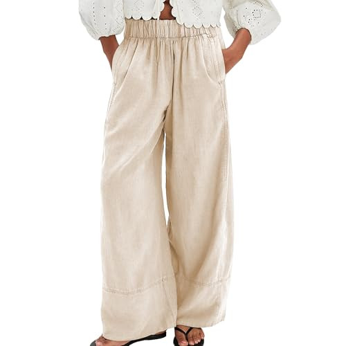 SeeLuNa Linen Pants for Women Cotton Baggy Boho Casual Palazzo Pants Wide Leg Long Lounge Trouser... | Amazon (US)