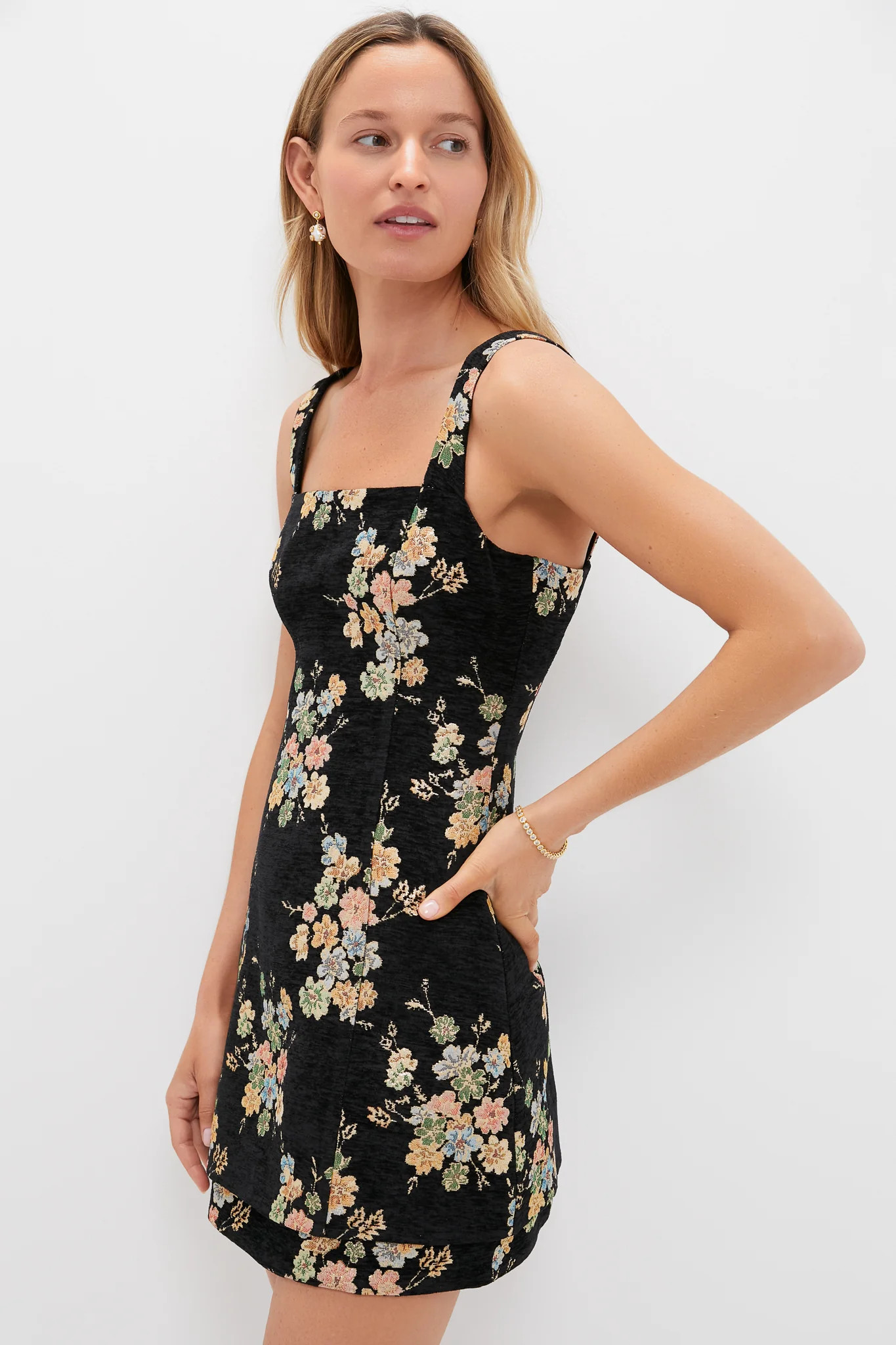 Black Floral Velvet Rhiannon Mini Dress | Tuckernuck (US)