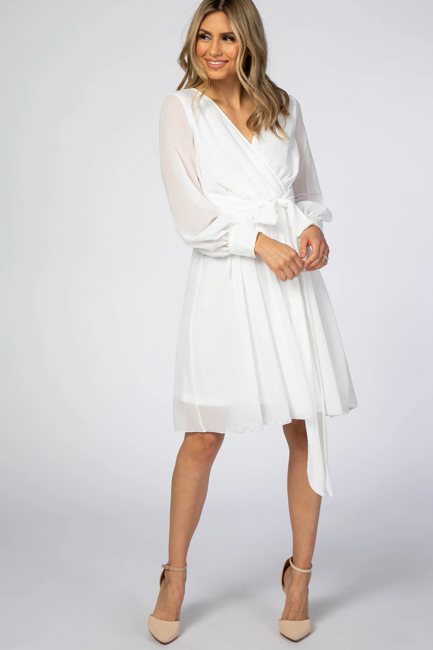 White Chiffon Wrap Dress | PinkBlush Maternity
