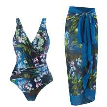 New Arrival Sexy Flower Plant Print OnePiece Swimsuit With CoverUp | SHEIN