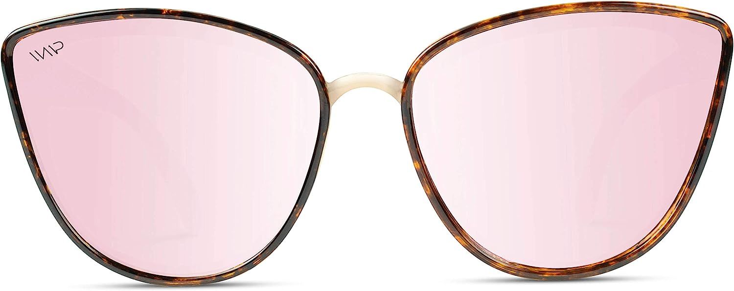 WearMe Pro - Classic Women Oversized Metal Frame Elegant Mirrored Lens Cat Eye Sunglasses | Amazon (US)