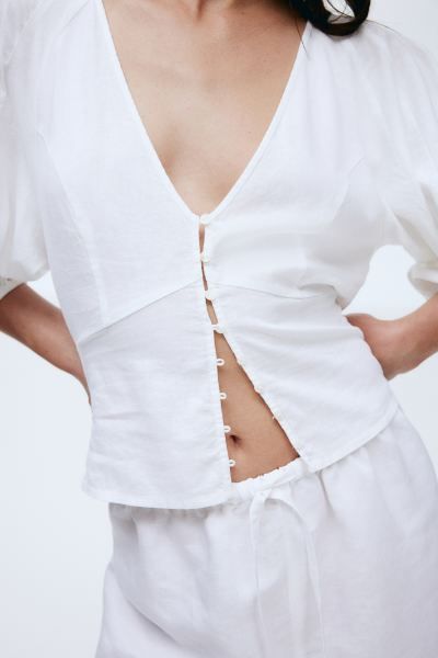 Linen-blend Blouse - White - Ladies | H&M US | H&M (US + CA)