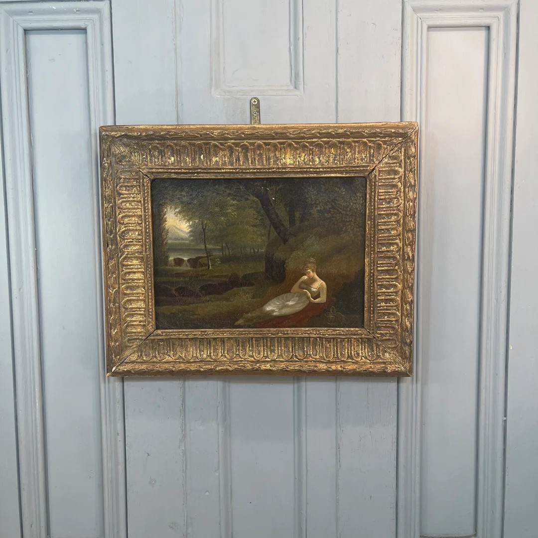 Antique French River Landscape With Young Lady With Basket - Etsy | Etsy (US)