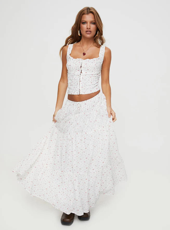 Cherry On Top Maxi Skirt White Floral | Princess Polly US