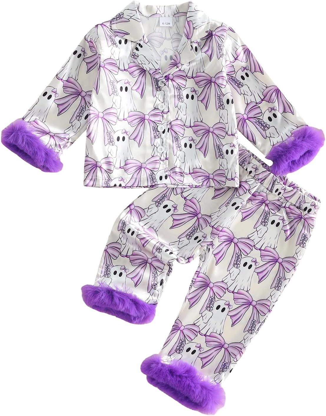 fyclemt Baby Boy Girl Halloween Pajamas Satin Pajamas Feather Trim Pumpkin Long Sleeve Button Up Shirt Pants Girls Nightgown | Amazon (US)