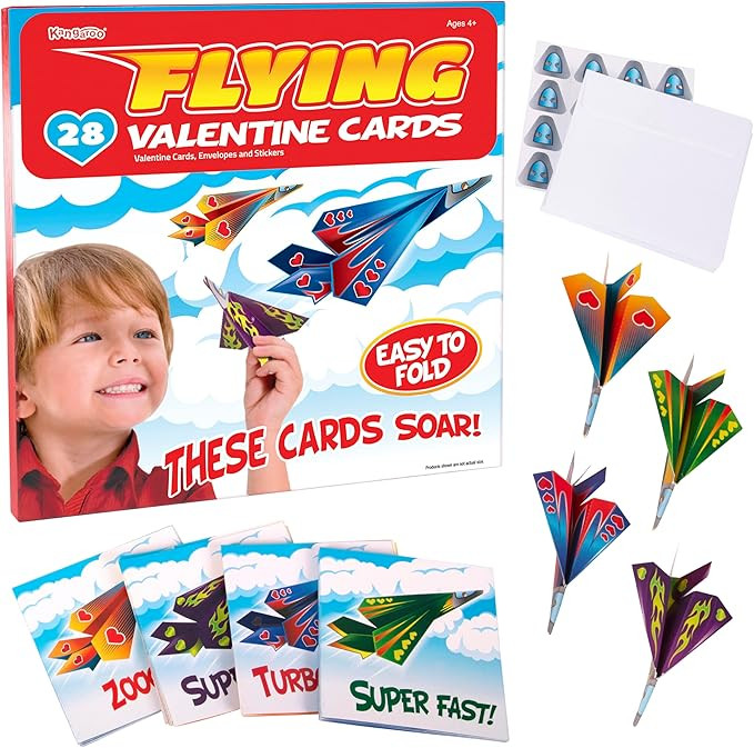 Kangaroo 28 Pack Flying Paper Airplanes Valentines Day Cards for Boy & Girl with Envelopes & Stic... | Amazon (US)