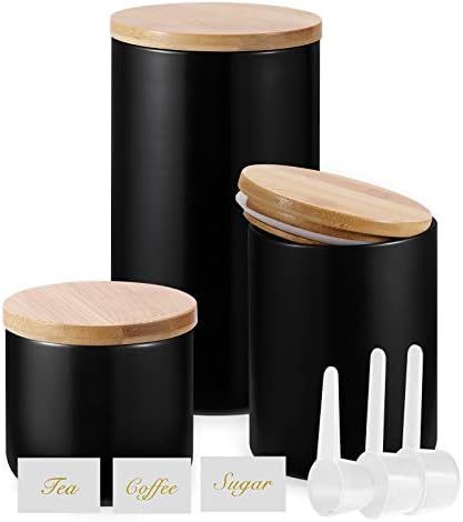 Kitchen Canisters with Bamboo Lids, Airtight Ceramic Canister Set, Coffee, Sugar, Tea, Flour Stor... | Amazon (US)