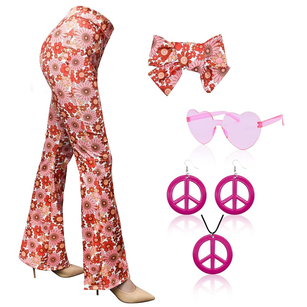 70s Disco Costume for Women,60s Hippie Pants Boho Bell Bottoms Peace Sign Accessories for Disco P... | Amazon (US)