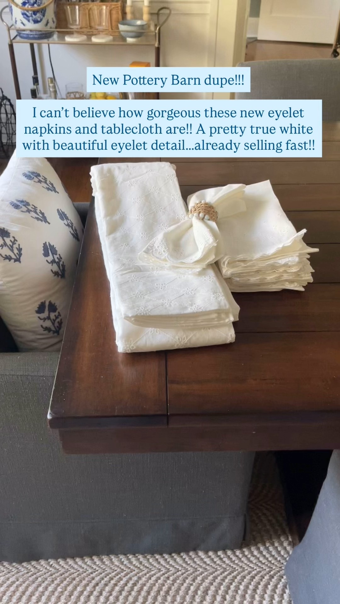 New pottery barn eyelet napkins and table cloth look for less!! 🙌🏻🍂🤍 Already selling fast, perfect for thanksgiving hosting or all year long!!

#LTKSeasonal #LTKHome #LTKFindsUnder50