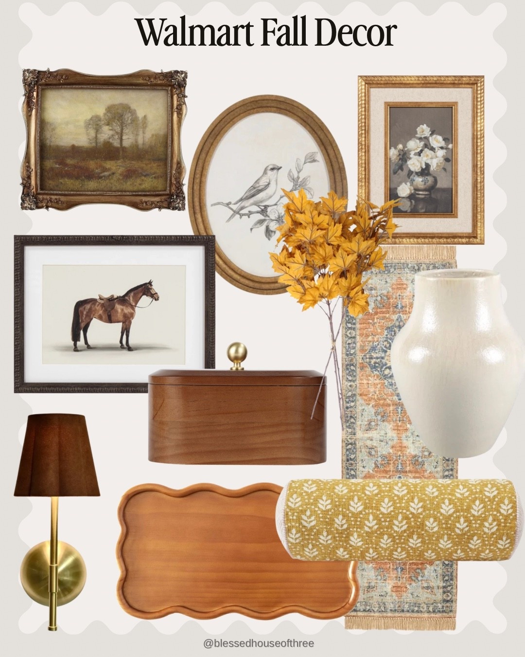 Walmart fall decor is SO good right now—these affordable finds have all the warm, collected details I love for fall.

I found vintage-inspired wall art, warm wood accents, cozy fall florals, a beautiful neutral vase, brass lighting, an affordable runner and more Walmart home finds that make it easy to transition your home for fall without completely redecorating. I especially love the mix of warm brown, antique gold, cream and muted mustard for creating that cozy, elevated fall look.

These would be so pretty for fall entryway decor, console table styling, shelf styling, living room decor or a simple neutral fall home refresh. Linking all of my Walmart fall decor favorites here! 🤎🍂

SEO intentionally packed in: Walmart fall decor, Walmart home finds, affordable fall decor, neutral fall decor, fall home decor, fall entryway decor, console table styling, vintage wall art, fall florals, cozy fall home.

#LTKSeasonal #LTKHome #LTKSaleAlert