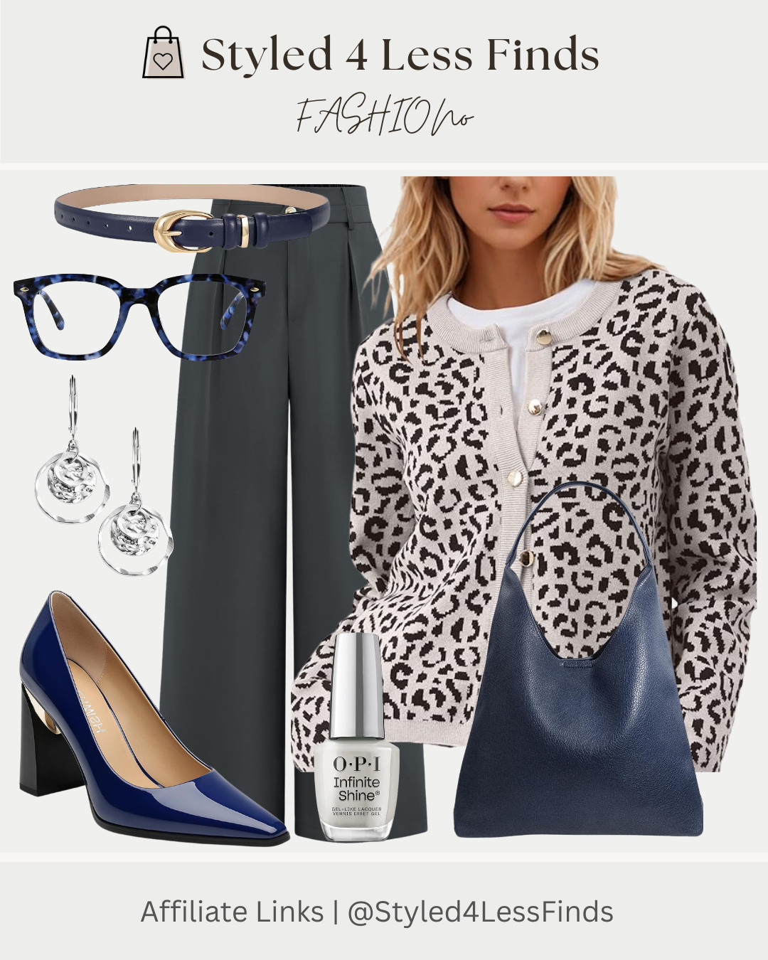 Leopard + navy is one of those effortlessly chic combos that always works 🐆💙

Today’s look mixes a classic printed cardigan with tailored trousers and rich navy accessories for a polished outfit that still feels fun and wearable. The belt and pumps pull everything together while silver jewelry keeps it fresh and modern.

✨ Style tip: When wearing leopard, treat it like a neutral. Pairing it with deep navy instantly elevates the print and gives the whole outfit a sophisticated vibe. 

 #LTKcanada #LTKworkwear #LTKover50style